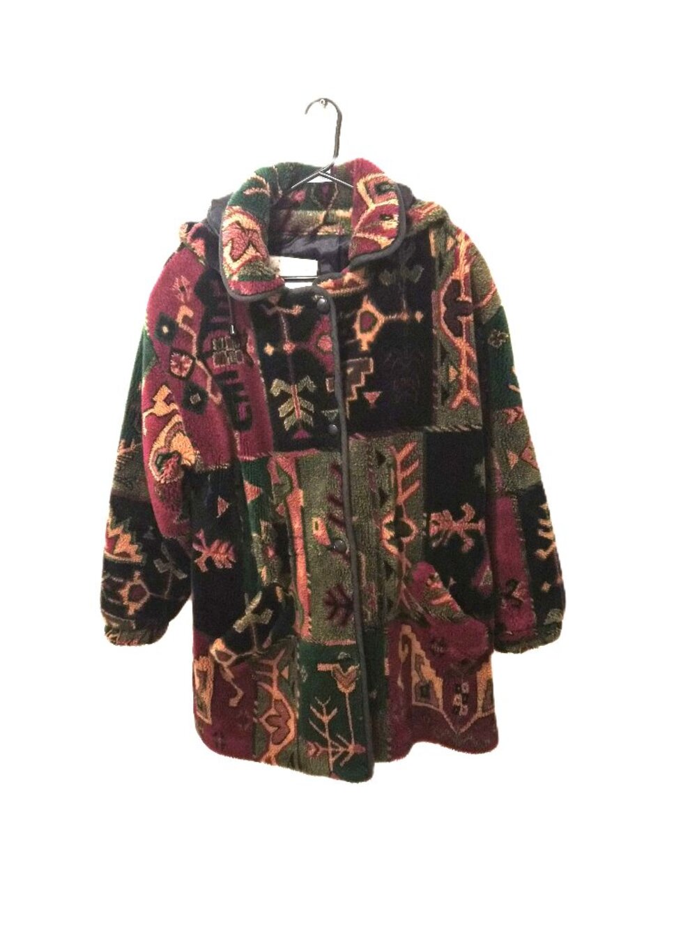 VTG 90s Southwestern Faux Fur Teddy Coat Cozy Indie Apres-Ski Boho Cabincore